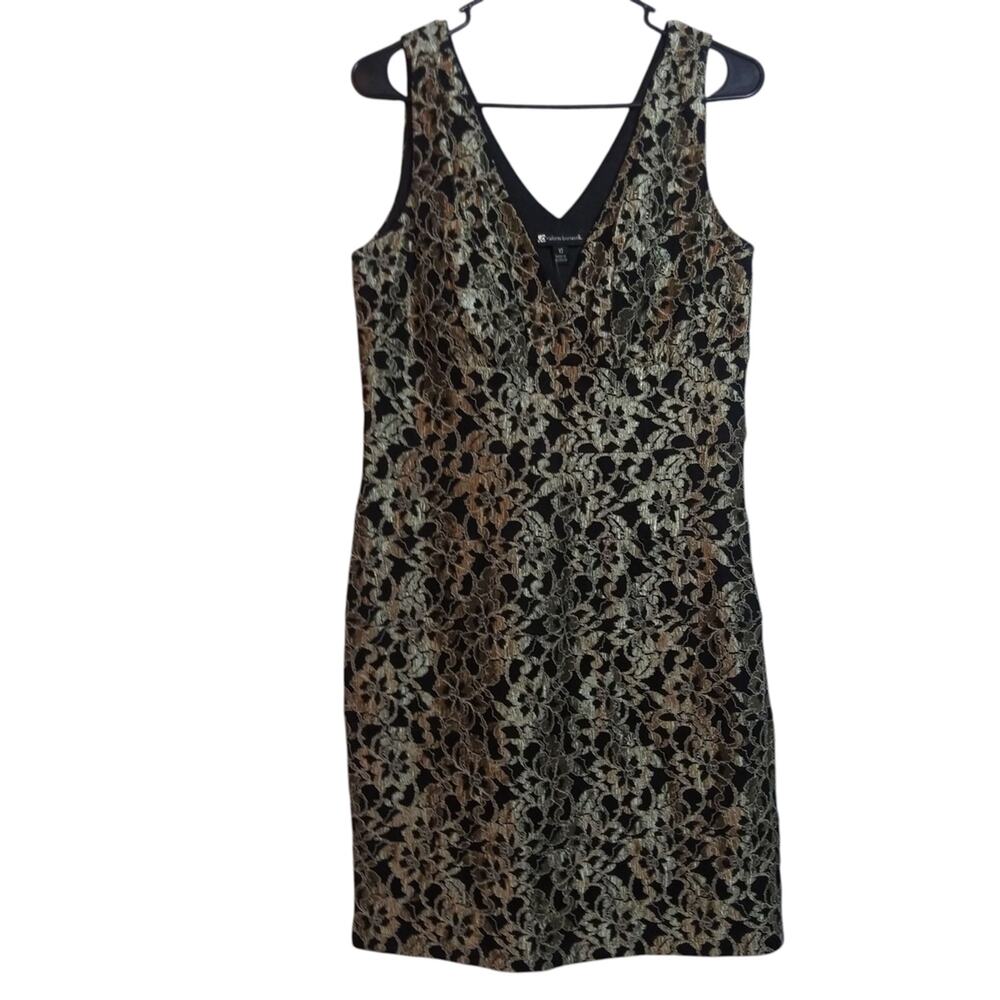 Valerie Bertinelli Lace Black and Gold Sleeveless Cocktail Holiday Dress Size 10